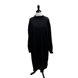 Ashley Stewart Women's Size 26/28 Midi Sheath Dress Long Lattice Sleeves Black